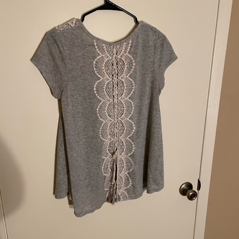 Gray, lace detailed top
